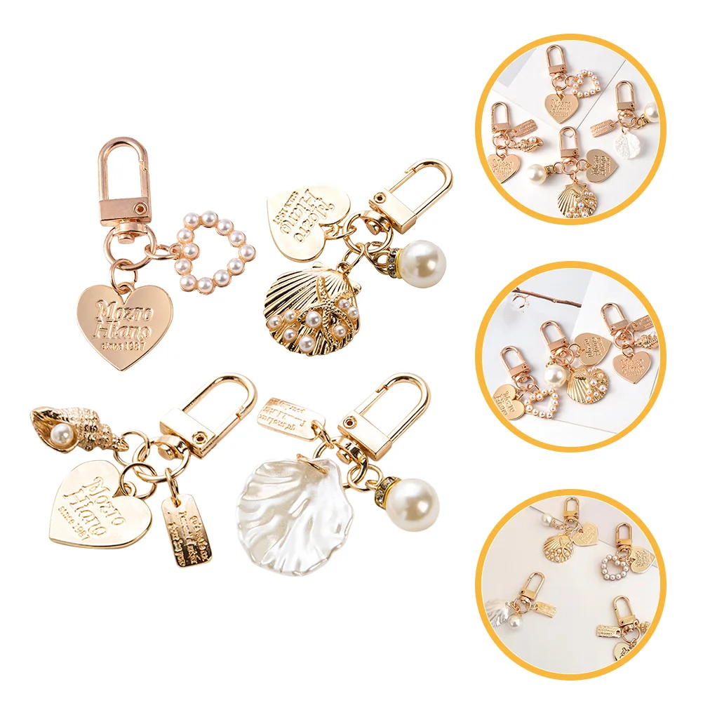 

4 Pcs Pearl Handbags Women Shell Keychain Decoration Beach Charm Lovely Chains Miss