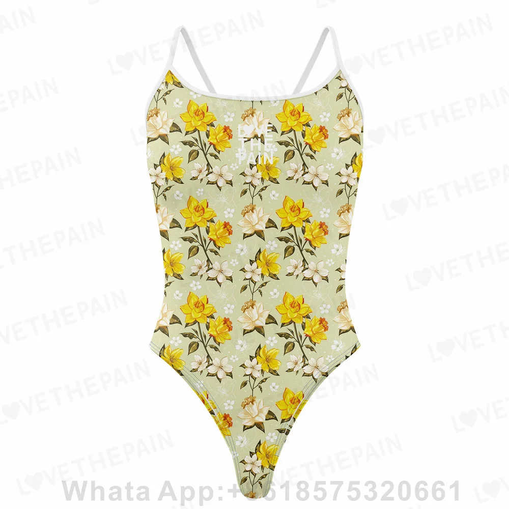 Женский сексуальный купальник с тонкими бретельками и треугольным рисунком