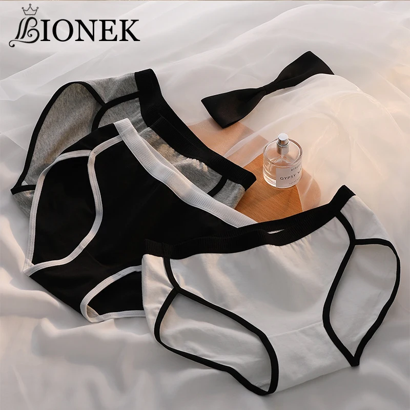 Трусики BIONEK женские из хлопка, нижнее белье, бесшовные трусы со средней талией, черные, серые, белые