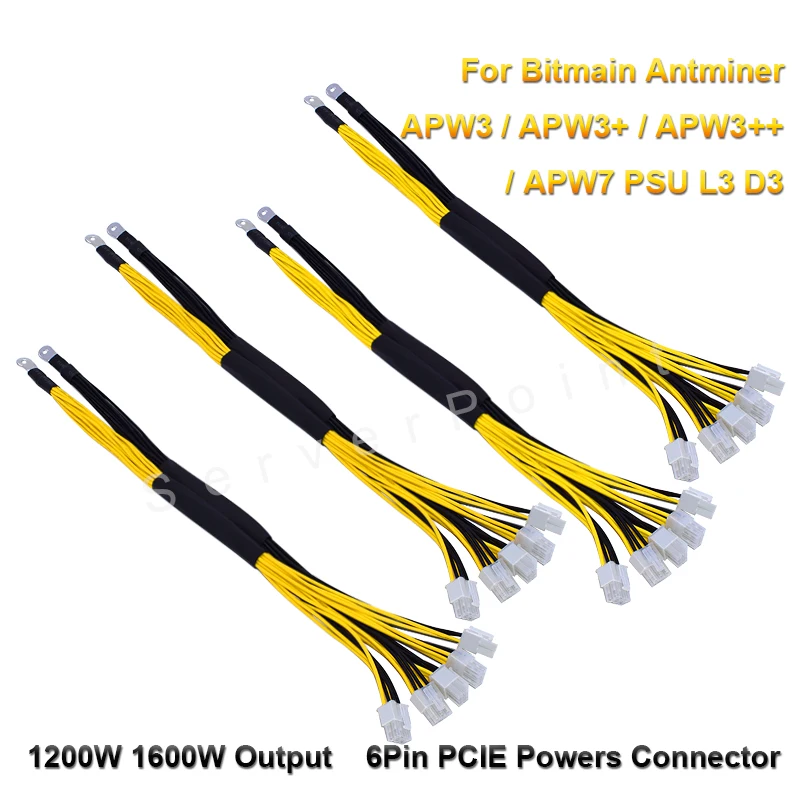 NEW 1/4 Pcs 6Pin PCIE Powers Connector 1200/1600W Output Wire For Bitmain Antminer APW3 / APW3+  / APW7 PSU L3 D3 1007 18AWG
