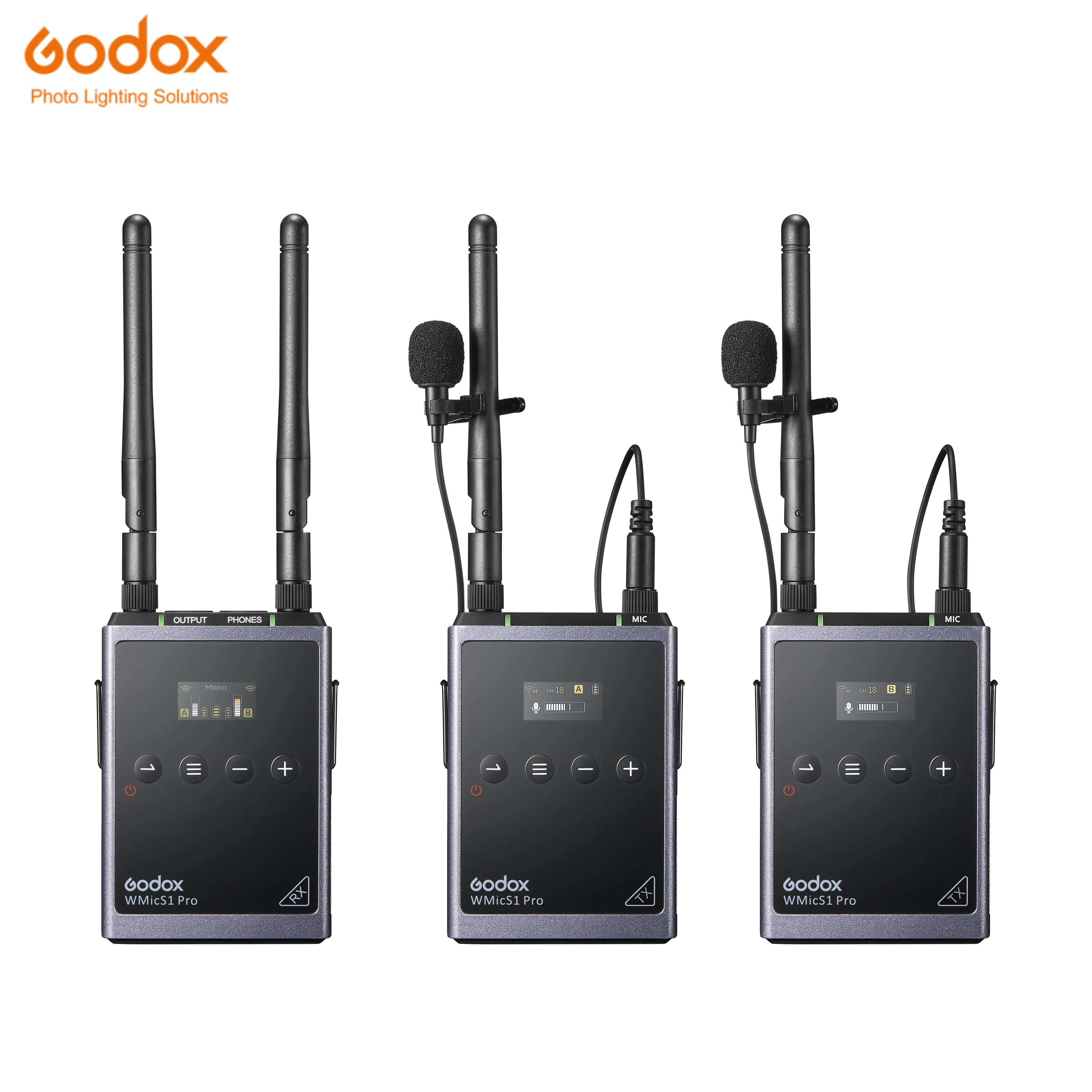 

Godox WMicS1 Pro Camera-Mount UHF Full Metal Dual-Channel Wireless Omni Lavalier Microphone System (514 to 596 MHz)