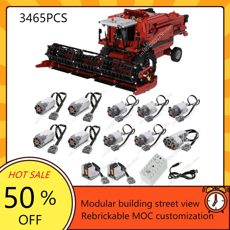 

MOC Creative 1:17 Red Combine Harvester with Leveling System Technicl Truck Technical Building Block Model Bricks Toys For Kids