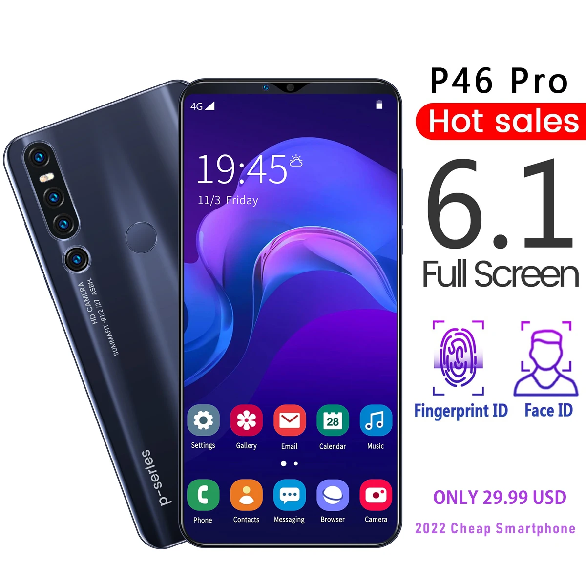 

Смартфон Rugum P46 Pro, 6,1 дюйма, HD экран, две Sim-карты