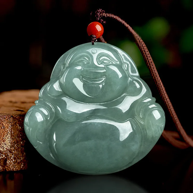 

Myanmar Jade Emerald Blue Buddha Pendant Jadeite Necklaces Jewelry Men Woman Green Charm Natural Fashion Real Amulet Necklace