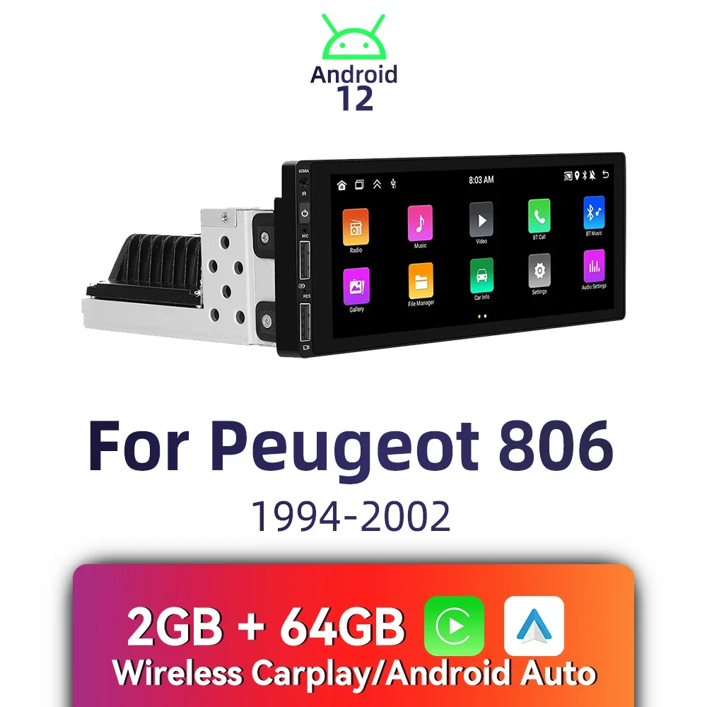 Автомобильный мультимедийный 1-диночный радиоприемник Android для Peugeot 806 1994-2002 6 86