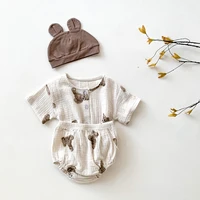 2022 summer new baby short sleeve bear clothes set infant boy girl thin cotton linen clothes suit baby cartoon bear outfits
