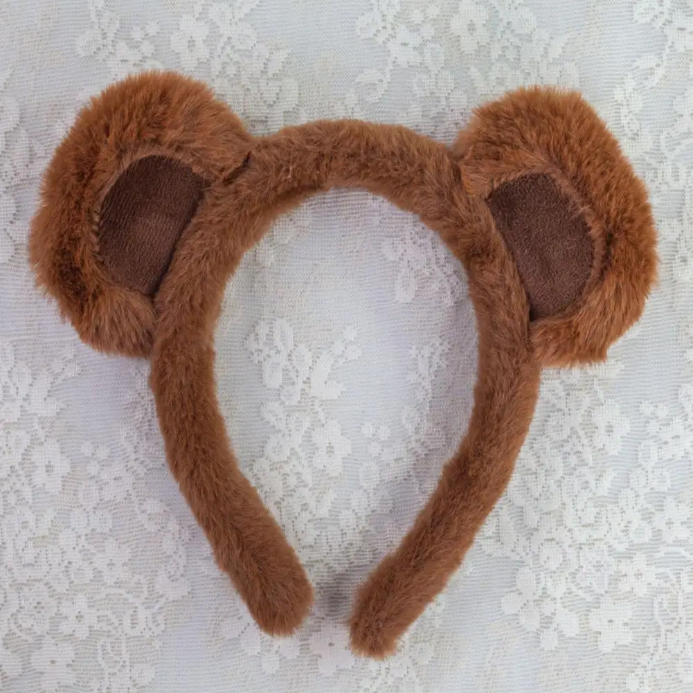 Удобная плюшевая повязка на голову с коричневыми медвежьими ушками набор для