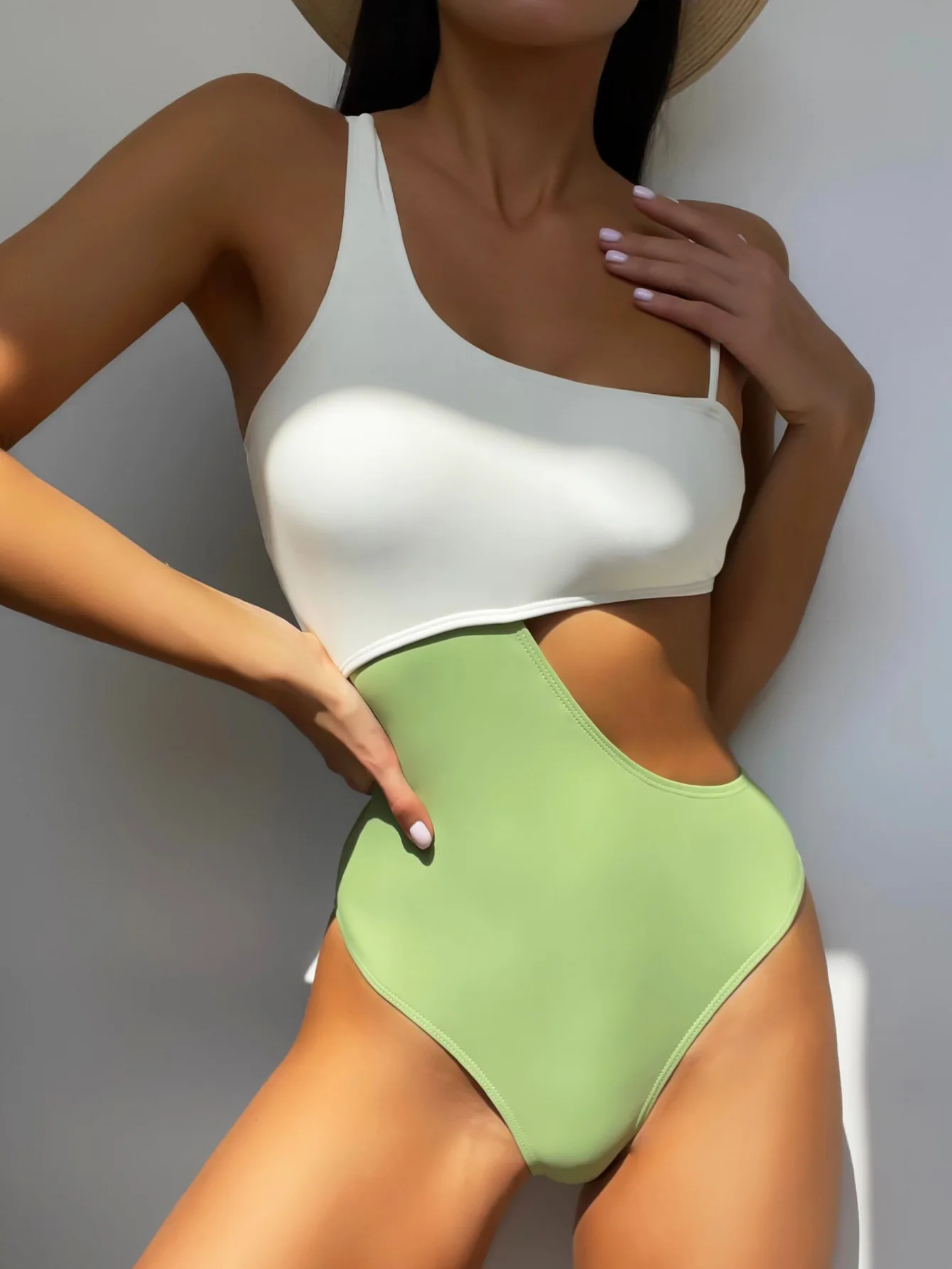 

Swiming Suit Women 2022 Summer Jump Suits for Women Sexy Push Up White and Green Stitching Swimsuit High Waisted Bikini Set