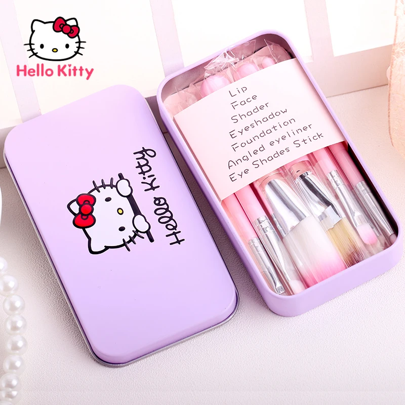 

Hello Kitty Makeup Brush 7-piece Set Blush Brush Cartoon Printing Decorative Box Makeup Tool Brush Soft Brush Head Makeup Tool
