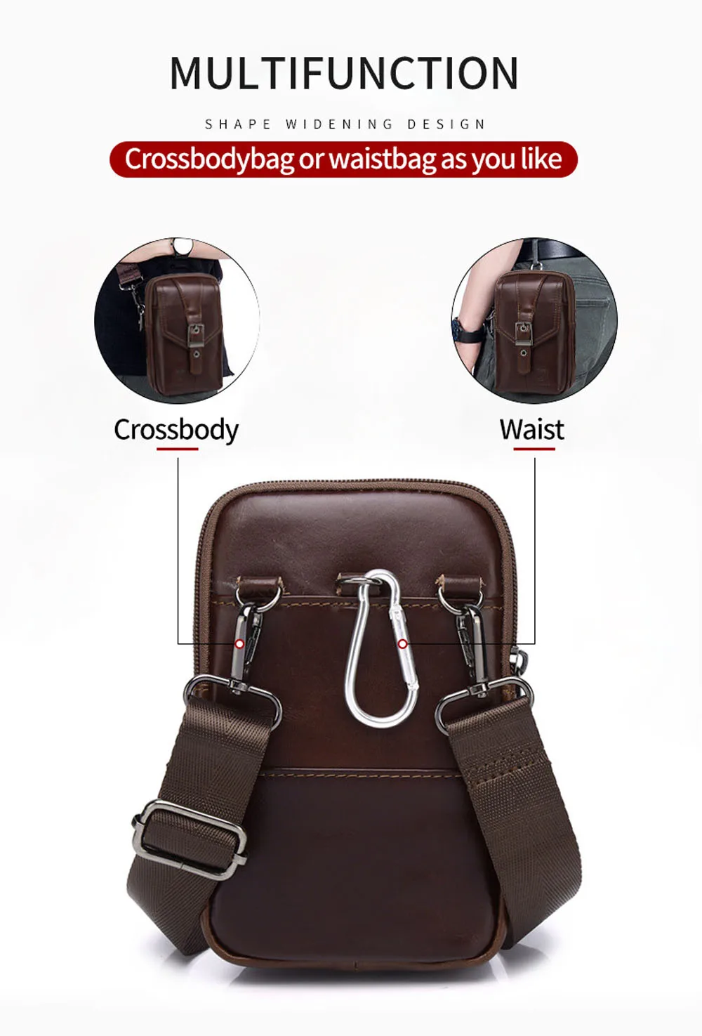 New Men Genuine Leather Waist Pack Fashion Vintage Belt Pouch Multifunction Travel Phone  Bag Small Shoulder Bags