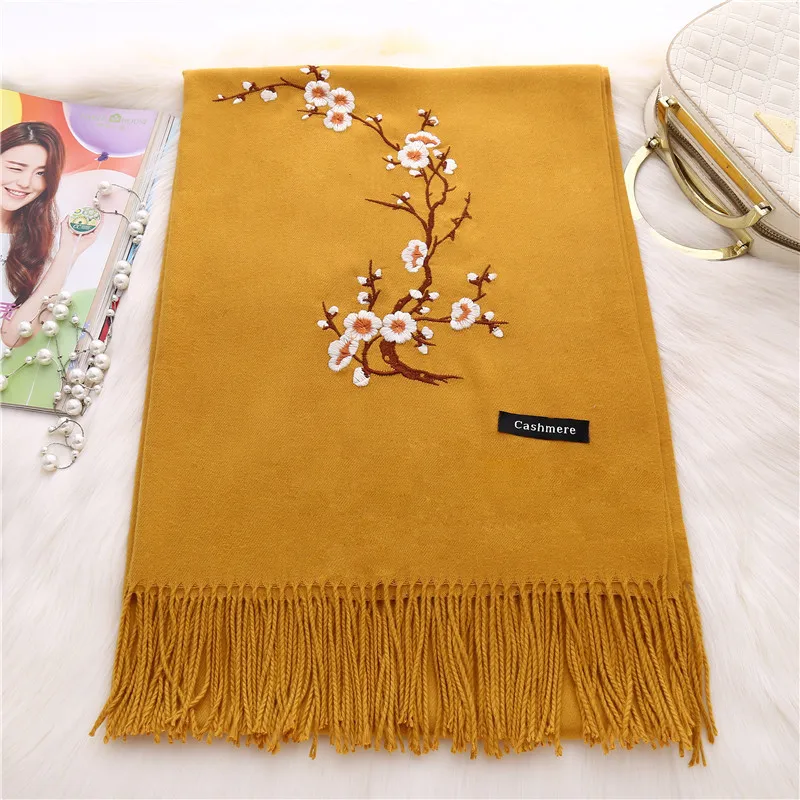 

Chinese quality silk autumn and winter cashmere men or women wool shawl lady beach Multicolor Thickened Embroidery headscarf