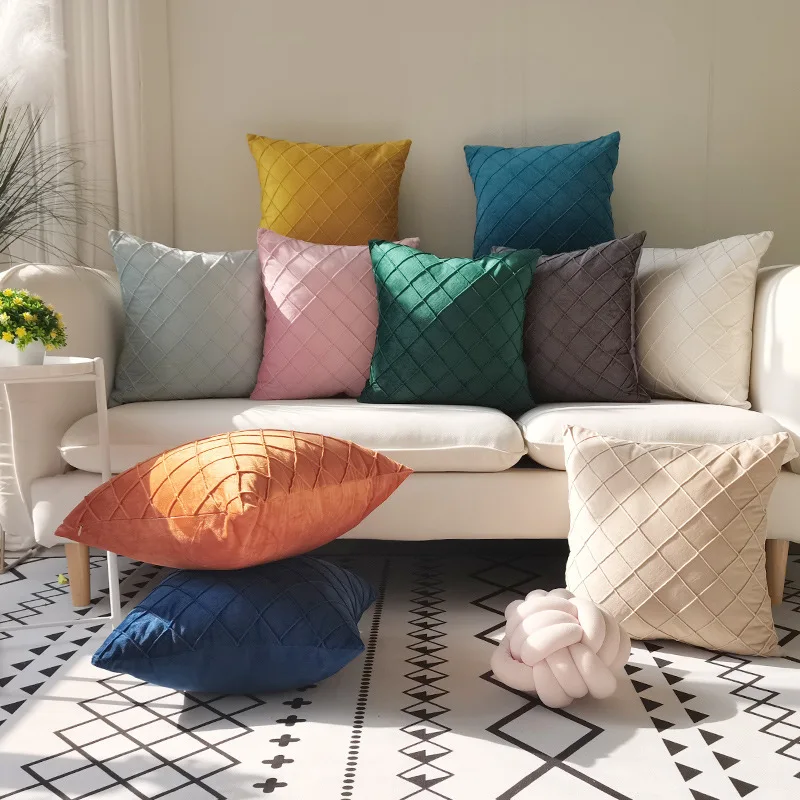 

45x45cm Stripe Grids Velvet Pillowcase Solid Color Throw Cushion Cover For Sofa Decorative Pillows Cover Home Decor Pillowslip