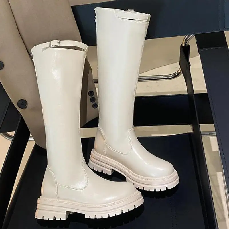 

Knee High Boots Womens Autumn New Plus Velvet Platform Shoes Round Toe Winter Snow Ytmtloy Zipper Botines De Muje Square Heel