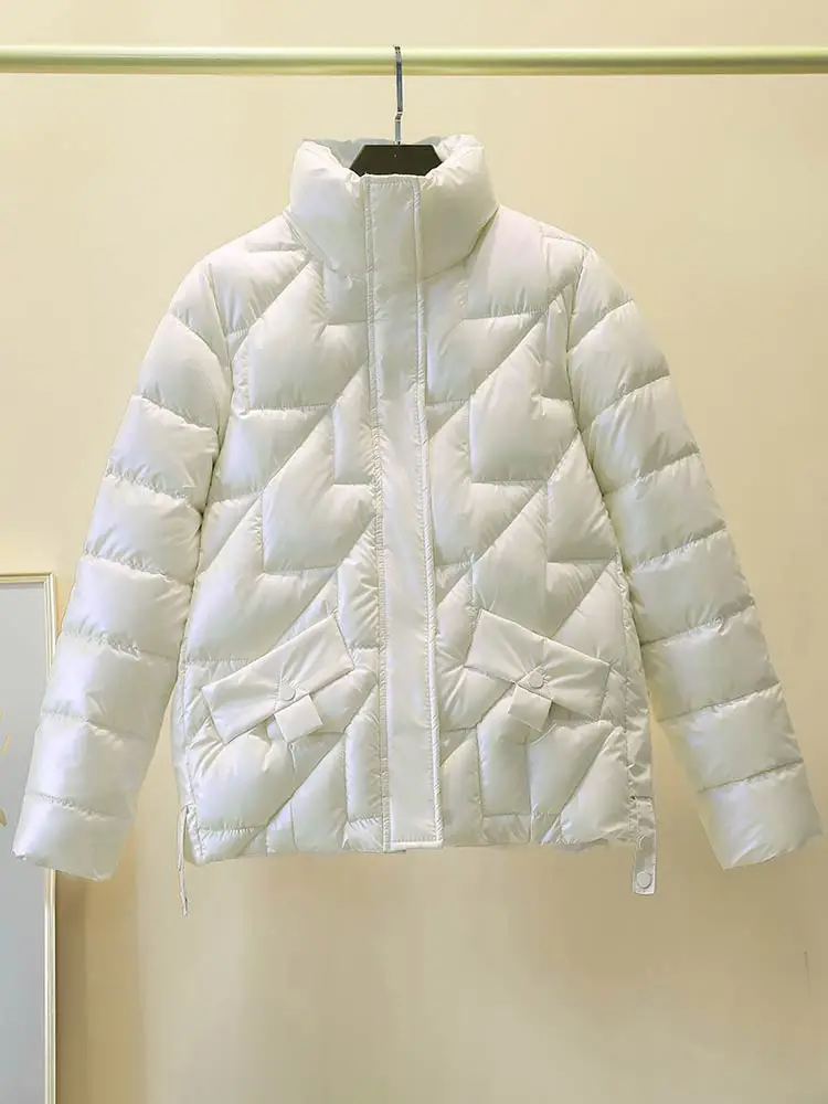 GRELLER 2022 New Glossy Winter Jacket Women Short Parkas Thicken Outerwear Solid Coats Female Winter Down Cotton Padded Jacket