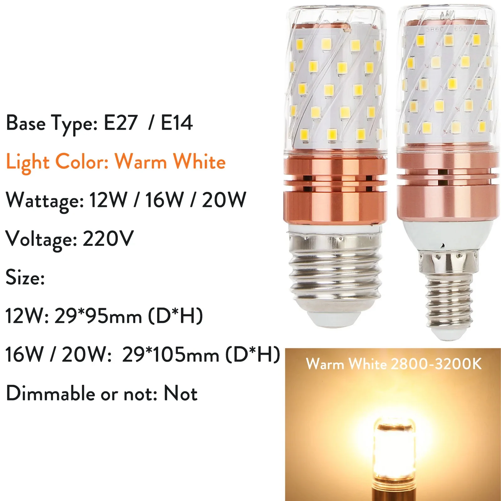 

4 шт. 12 Вт 16 Вт 20 Вт Светодиодная лампа E27 E14 Яркость кукурузного освещения Лампа 2835 SMD Лампы 110 В 220 В Домашний декор Замена галогенных ламп Белый