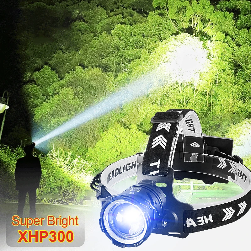 

Мощный перезаряжаемый светодиодный налобный фонарь USB XHP300, мощный светодиодный налобный фонарь для рыбалки, 3 режима, масштабируемый, водонепроницаемый, сверхъяркий налобный фонарь