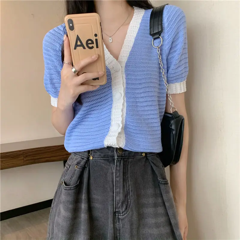 Кардиган с v-образным вырезом женский яркий цвет милый трикотаж для девочек