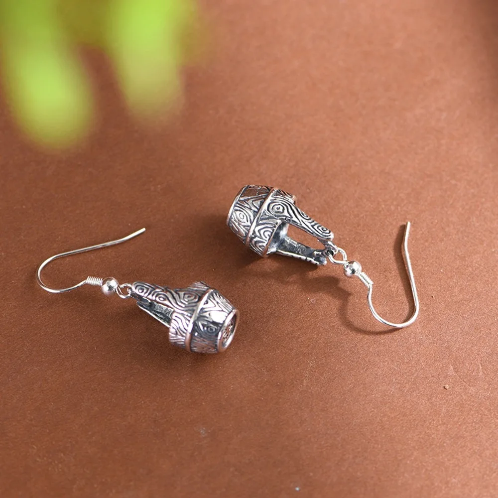 Настоящее твердое серебро 925 женские подарочные серьги-ведра с резным узором на