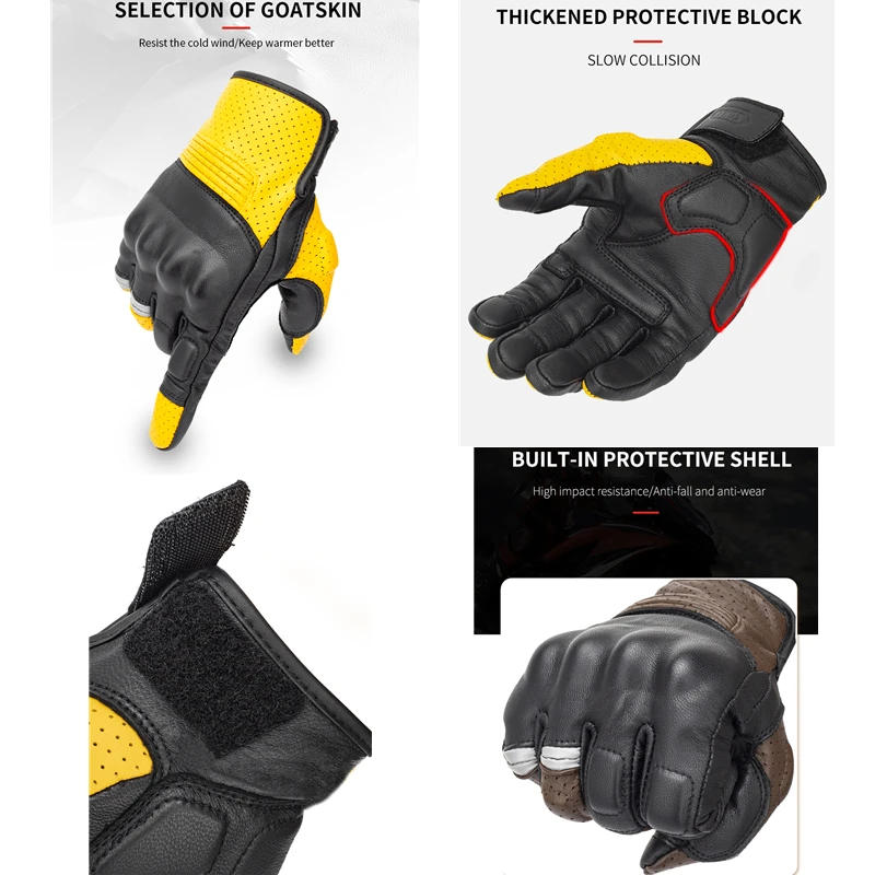 SOMAN винтажные перчатки из козьей кожи для езды на мотоцикле полный палец