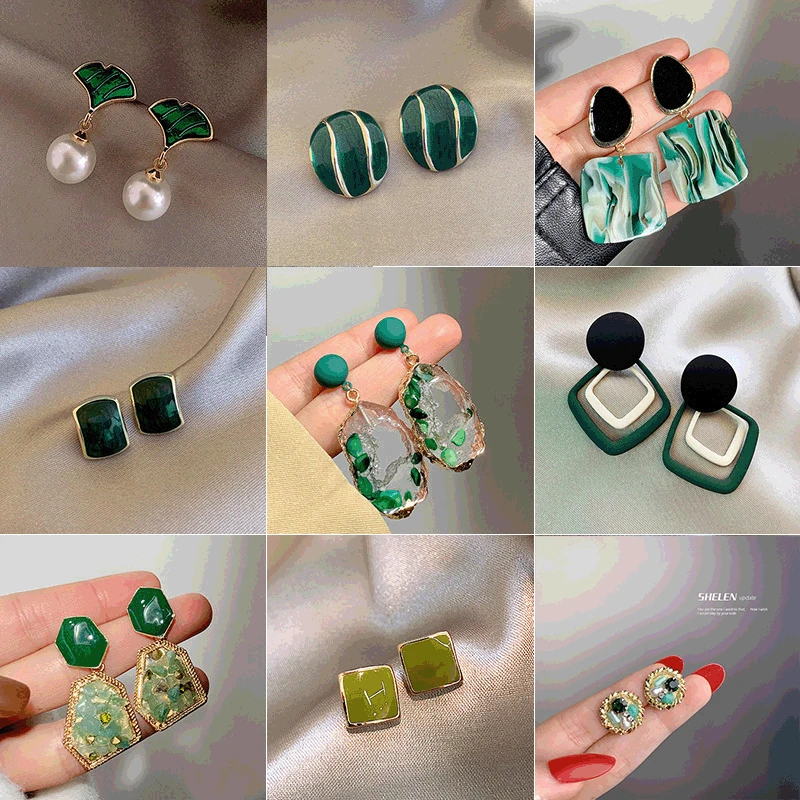 

New Korean Statement Earrings for women Green Cute Arcylic Geometric Dangle Drop Earings 2022 Fashion Jewelry