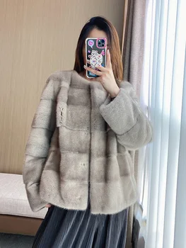 HDHOHR 2023 New Natural Mink Fur Coats Women High Quality Real Mink Fur Coats Outwear Park With Fur Female Warm Winter Jacket