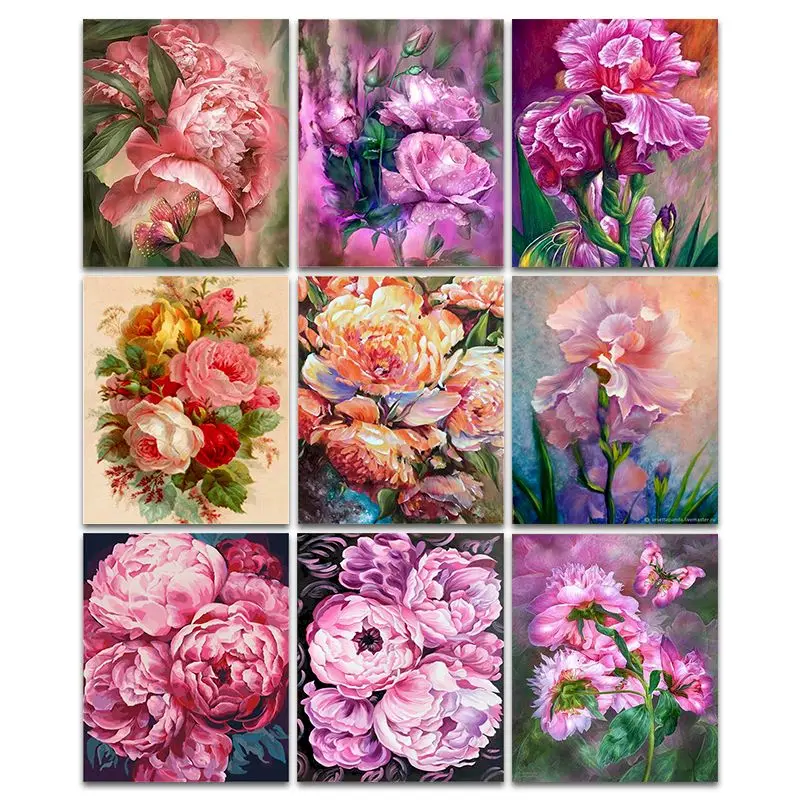 

GATYZTORY Painting By Number Peony Flower Kits Handpainted Iris Picture By Number Drawing On Canvas Wall Art Room Decor