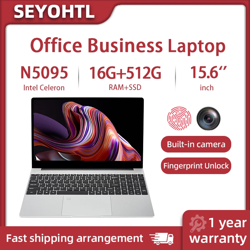 

SEYOHTL Celeron N5095 Laptop 12GB 16GB DDR4 RAM 512GB 1TB SSD Windows 11 IPS 2.4G/5G WiFi One Key Fingerprint Unlock Laptops