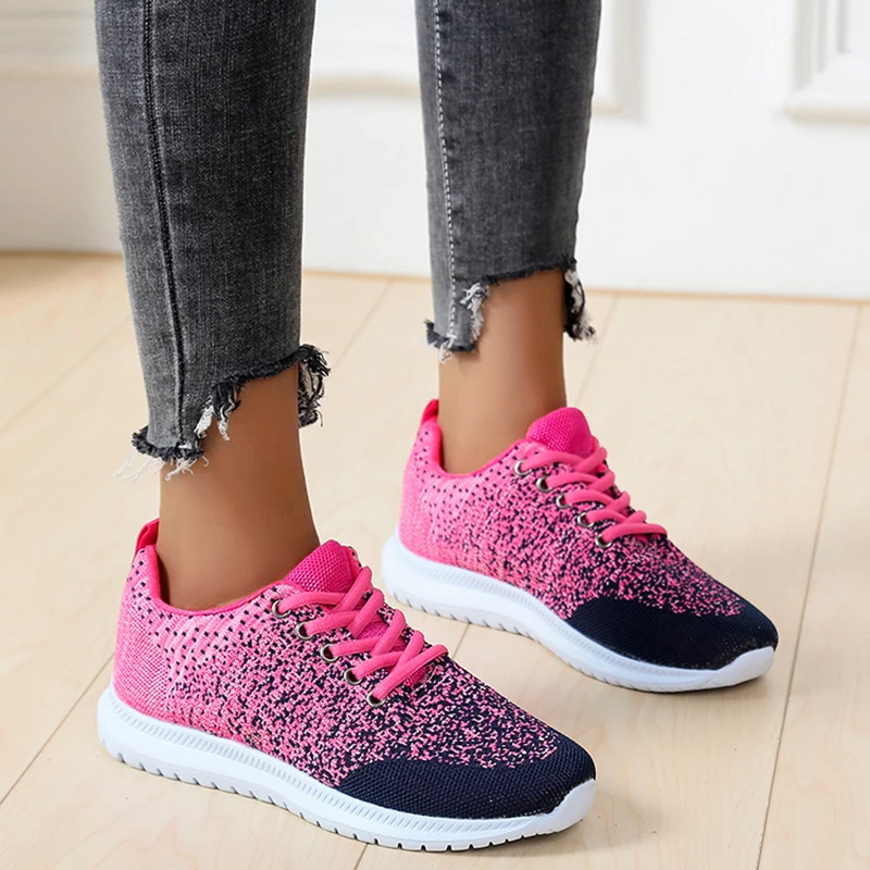 

Rimocy Mix Color Flat Shoes for Women Sneakers 2021 Casual Lace Up Knitted Socks Shoes Woman Light Breathable Mesh Trainers Lady