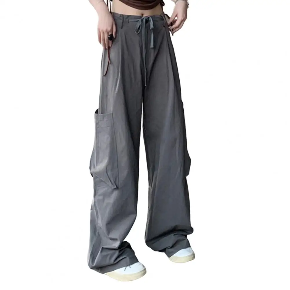 

2023 Casual Women Cargo Pants All Match Vintage Retro Wide Leg Sweatpants Polyester High Waist Joggers Trousers Streetwear
