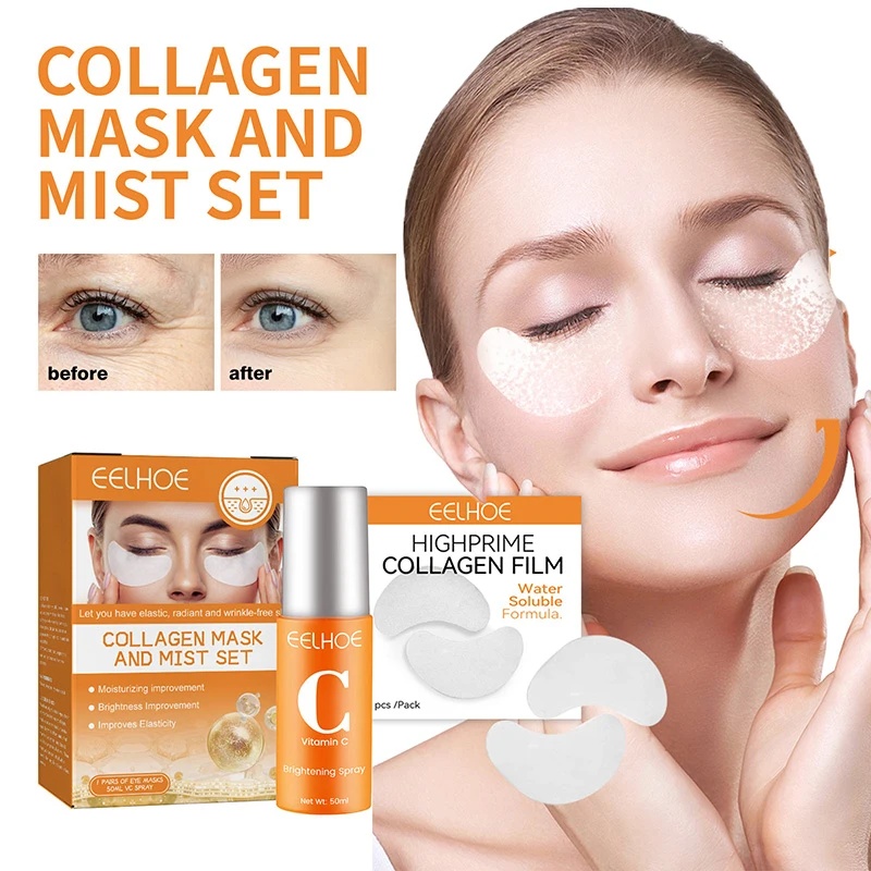 

Anti Aging Collagen Eye Mask VC Whitening Serum Spray Kit Wrinkle Remove Essence Firm Lifting Hydrauronic Moisturizing Face Care