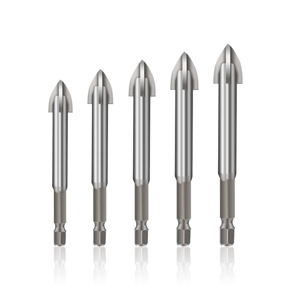 

5 Pieces Drilling Bits Hole Opener Hard Alloy Glass Mirror Punch Triangular Working Replacement Tools Silver Type 1