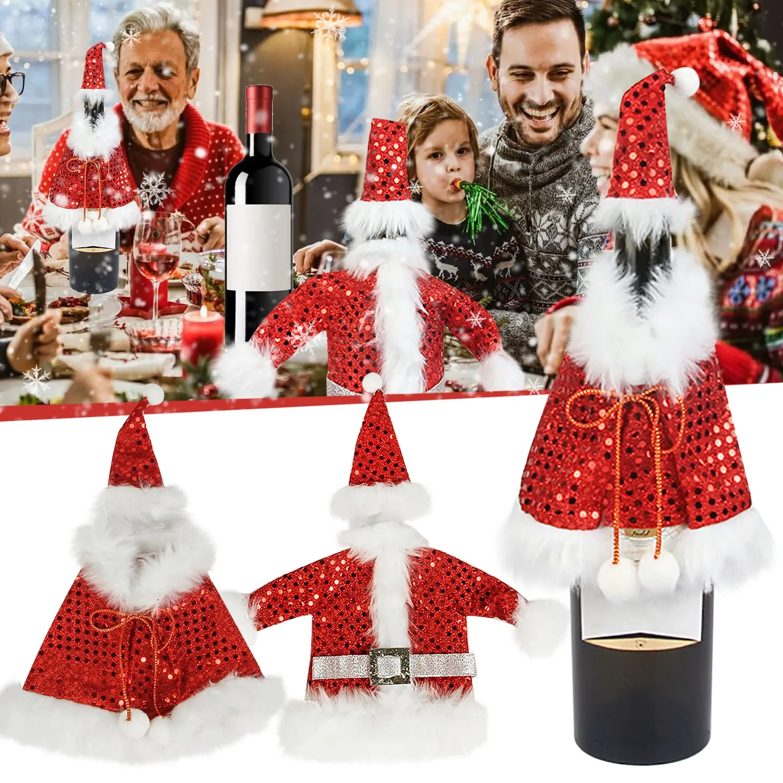 Christmas Red Wine Set Creative Santa Wine Decorations Christmas Red Wine Bottle Set Rim Champagne Flutes