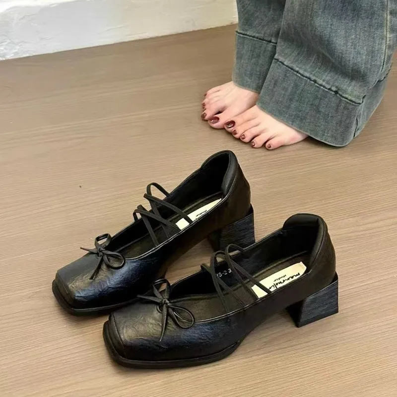 Туфли с бантом на блочном каблуке для женщин туфли-лодочки сандалии женские