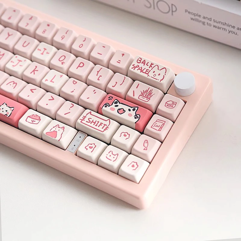 

USLION 66/146 Keys MDA Profile Pink Cat Keycaps PBT Sublimation Customized DIY Key Caps For Gaming Mechanical Keyboard Mx Switch