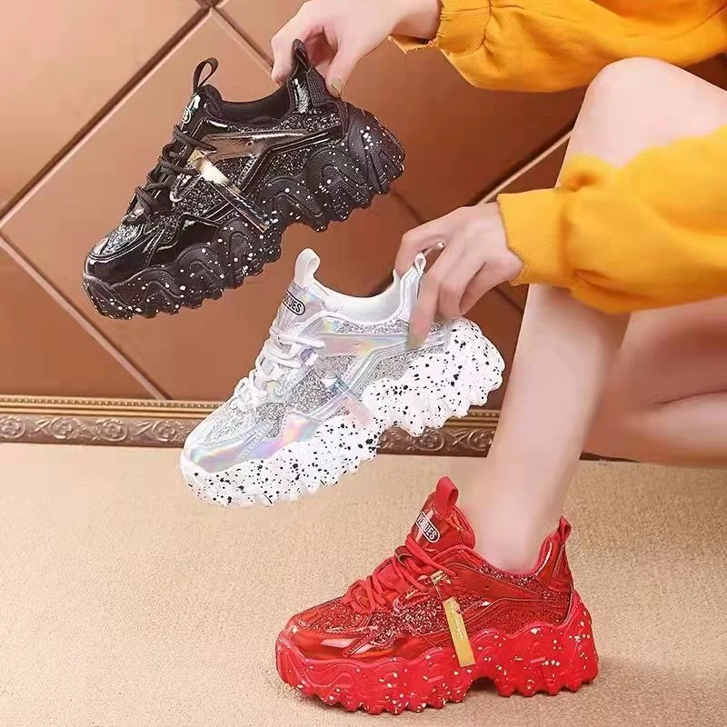 

2022 Daddy Shoes Women Vulcanized Platform Lazy Casual Sports Shoe Women Half Slippers Breathable Running Walking Sneakers