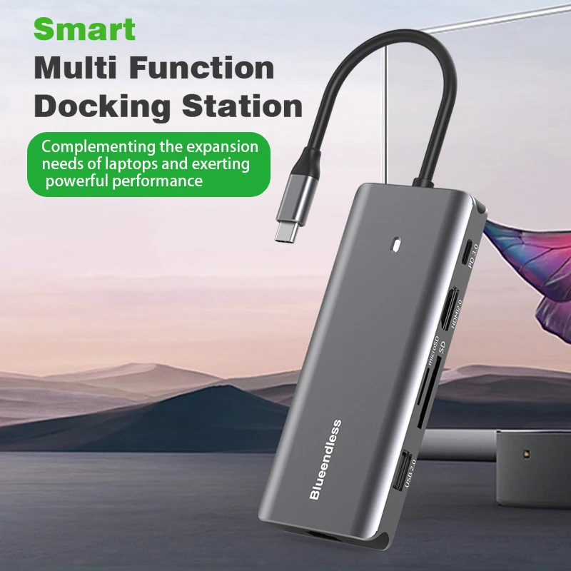 

New Arrival Aluminum USB C To 10 In 1 HUB 4k 60hz Type C HDTV 100w with Pd for MacBook Pro Accessories SSD Case Adaptador Usb