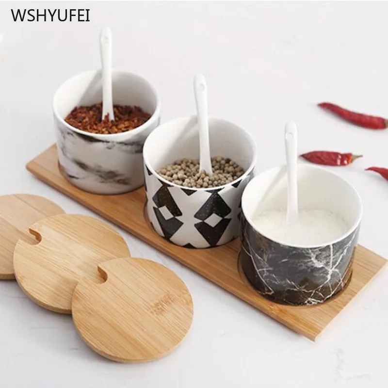 

3pcs Ceramic seasoning jar set seasoning storage container spice salt pepper seasoning jar barbecue seasoning container