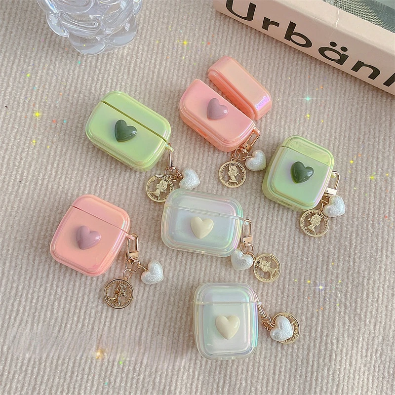 

Korean Style AirPods Protective Cover Love Pendant Suitable for AirPods1 2/Pro Solid Color Girl Gift Simple Headphone Set