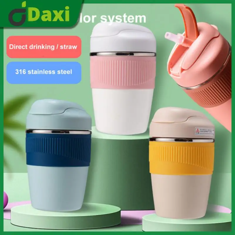 

340/450ML Stainless Steel Double-layer Thermos Straw Cup Keep Hot And Cold Insulated Vacuum Flask High-value Business Water Cup