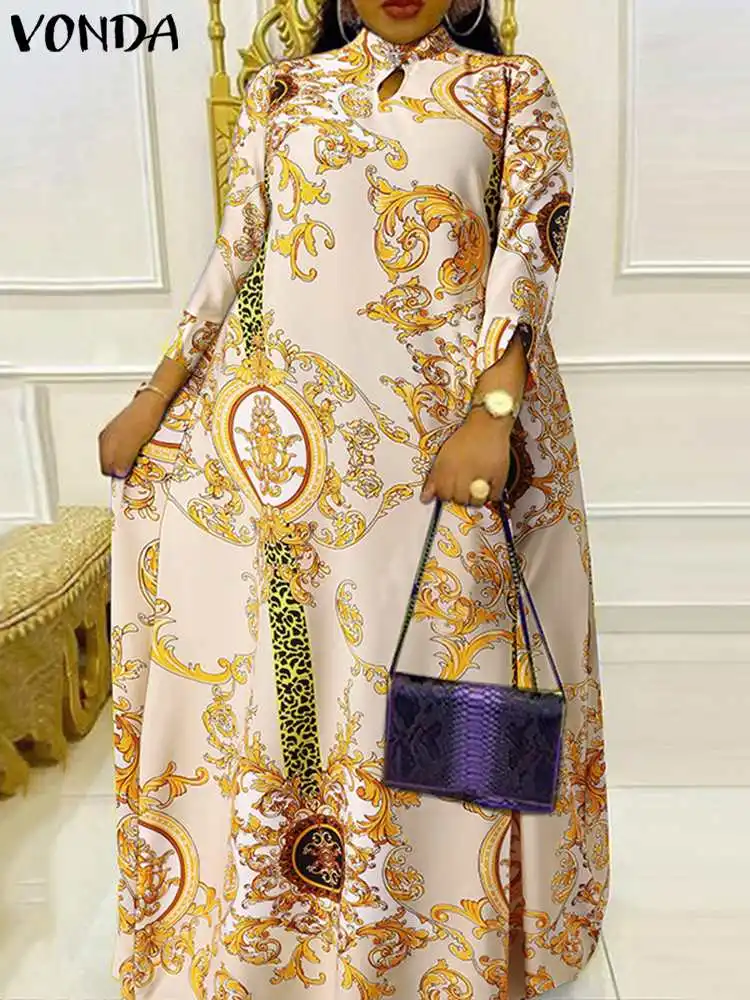 

Summer Robe Dresses For Women 2023 Elegant 3/4 Sleeve Holiday Evening Party Maxi Long Sundress Summer Vintage Printed Vestido