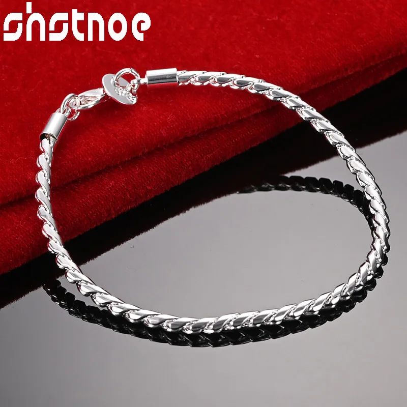 

Женский и мужской браслет SHSTONE, Классическая цепочка из серебра 925 пробы со змеиным плетением 4 мм, модные ювелирные украшения для свадьбы, ве...