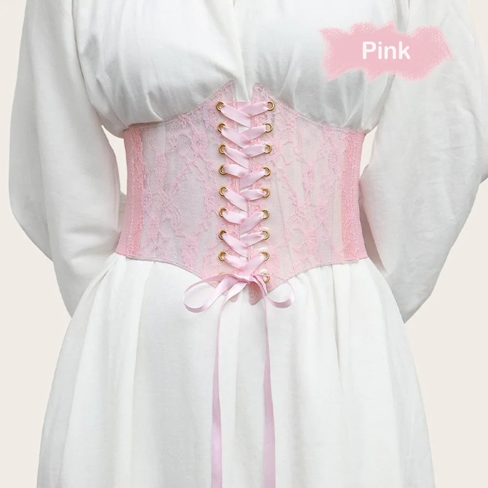 

Fashion Waist Corset Belt For Women Transparent Lace Wide Female Bowknot Weaving Retro Band Slimming Body Belts Dress Girdle