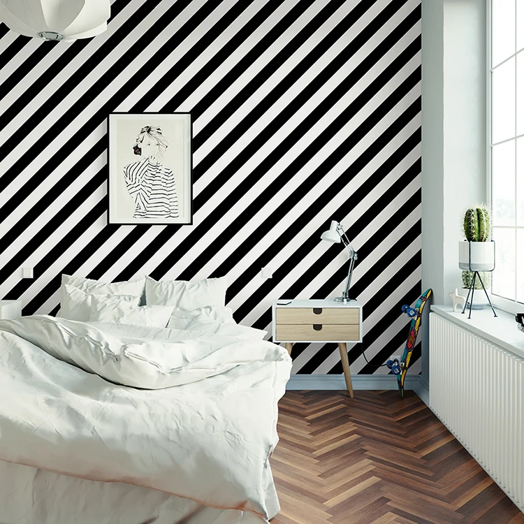 

Boreal Europe style black and white stripe wallpaper ins wind line is contemporary and contracted sitting room bedroom clothin