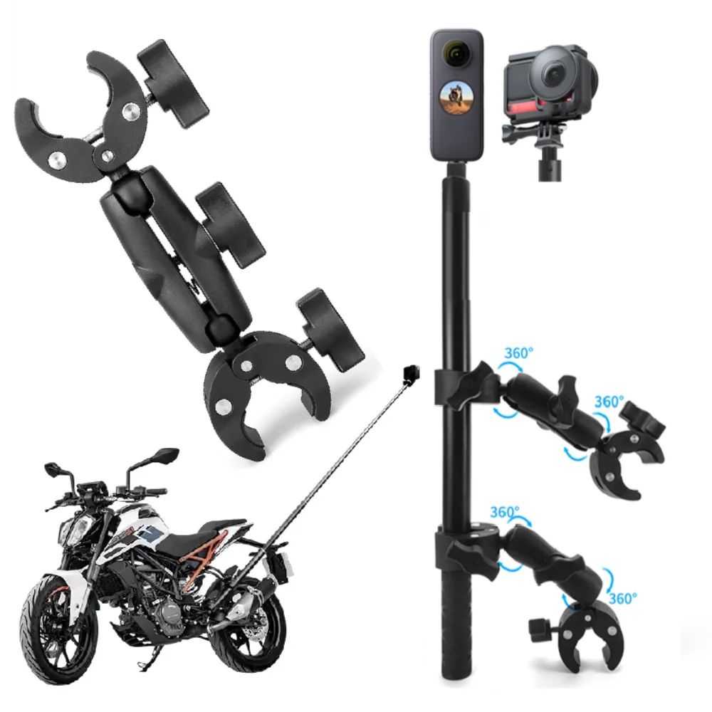 

Bracket Adapter Motorcycle Bicycle Double Clip Bracket For Insta360 GoPro Selfie Stick Monopod Mount Handlebar Stand