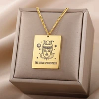tarot card necklacesfor women stainless steel thin whip chain square pendant necklaces sun star choker jewelry femme gift