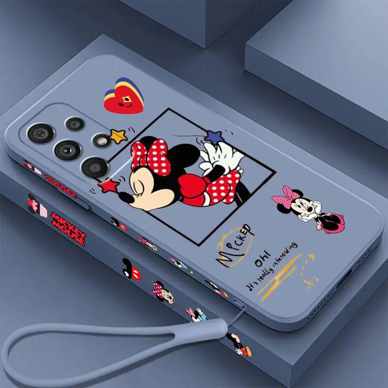 

Love Disney Mickey Minnie Phone Case For Samsung A53 A52 S A33 A32 A51 A71 A21S A13 A73 A50 A72 A23 A12 5G Liquid Left Rope