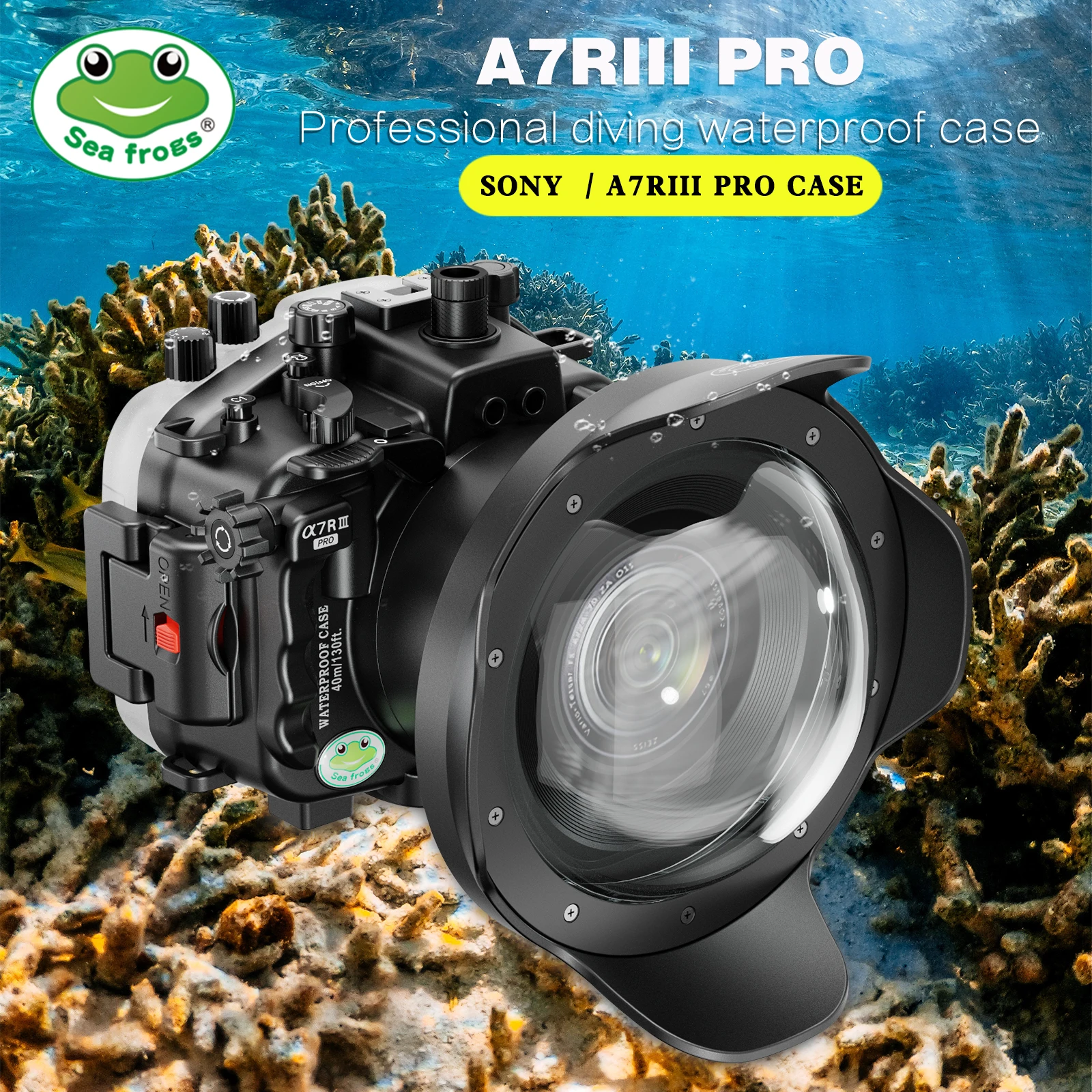 

Seafrogs New Model 40m Waterproof Camera Housing With Wide Angle Dome Port For SonyA7RIII 16-35mm 12-24mm 24-70mm Lens