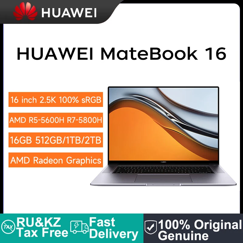 

HUAWEI MateBook 16 Laptop 16 inch 2.5K Screen Netbook AMD Ryzen R5-5600H R7-5800H 16GB 512GB Notebook With AMD Radeon Graphics