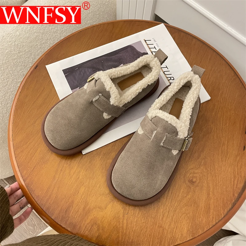 

Wnfsy Women Flat Casual Shoes Winter Round Head Short Plush Anti-slip Soft-soled Warm Women Cotton-padded Shoes Zapatillas Mujer