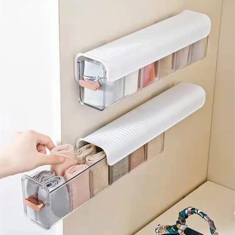 

Wall Hanging 6 Grids Transparent Plastic Underwear Socks Organizer Box Closet Seasoning Data Cable Storage Box Ties Organizer